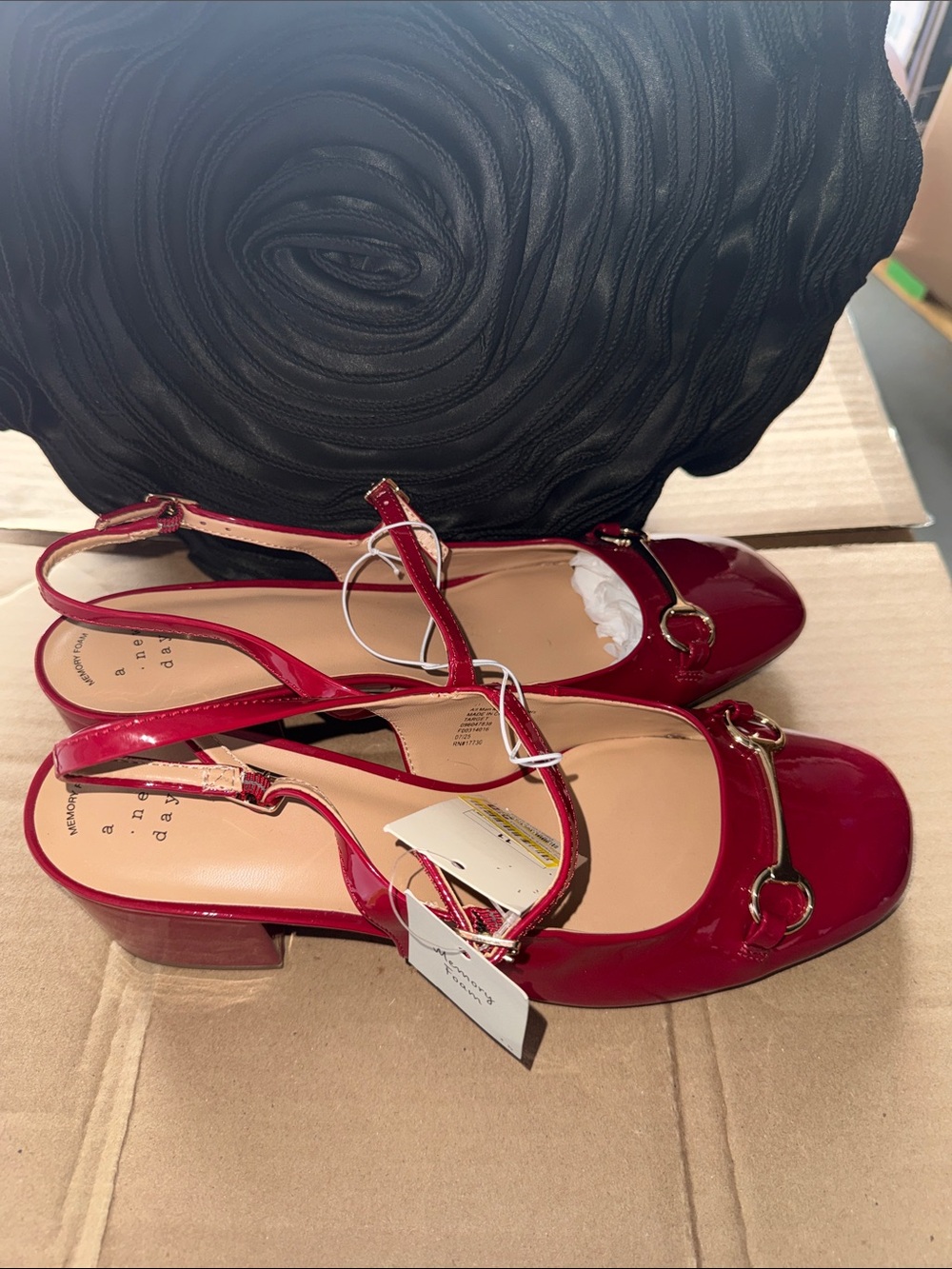 a new day Red Patent Slingback Mules with Gold Bit